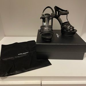 Saint Laurent black leather platform heels